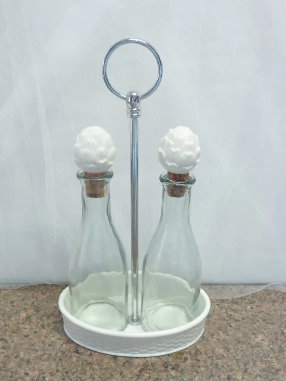 Martha Stewart by Macy's Glass Cruet Set, Ceramic Serving Caddy, Basket Weave.